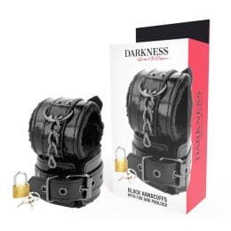 DARKNESS - BLACK ADJUSTABLE LEATHER HANDCUFFS WITH PADLOCK 2